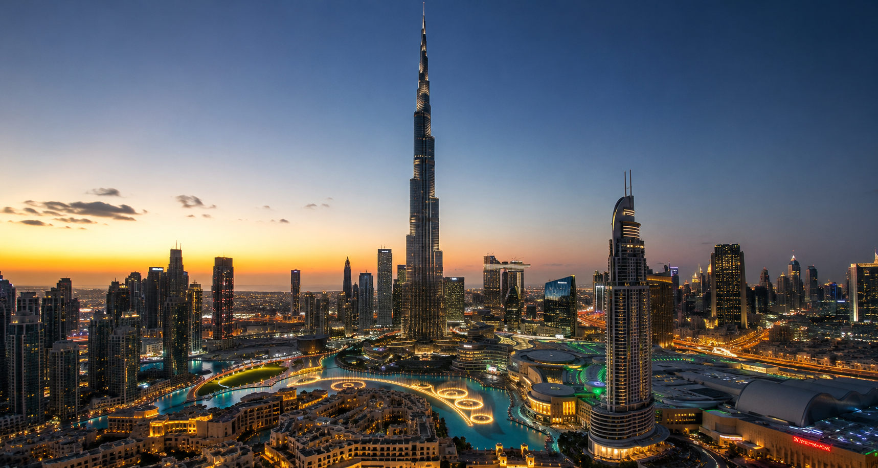 Skyline de Dubai ao entardecer